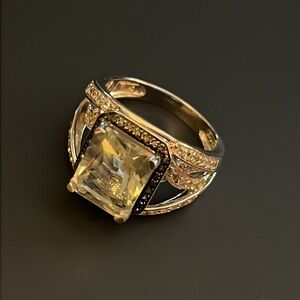 Bezelcut, crystal encrusted sterling and quartz ring